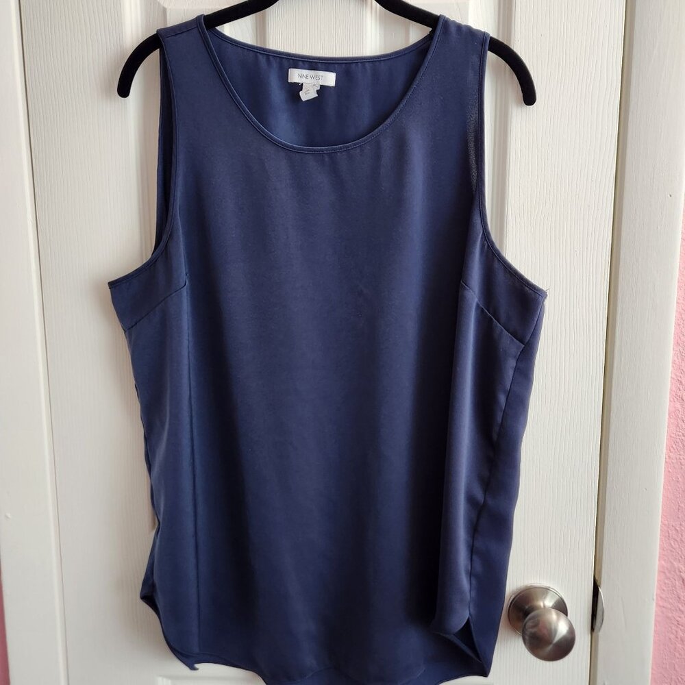 Nine West Womens Navy Blue Sleeveless Polyester Tank Top XL